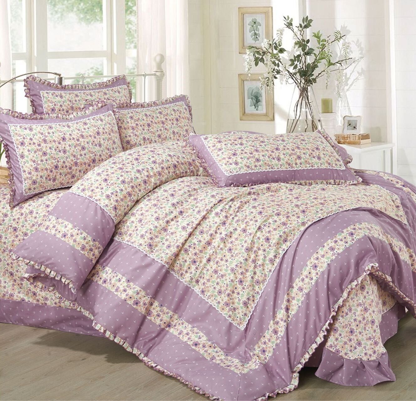 Lenjerie de pat 100% bumbac Brodat – 4 piese, Model 14302 - imagine 2 Lenjerie de pat 100% bumbac Brodat – 4 piese, Model 14302 - imagine 2