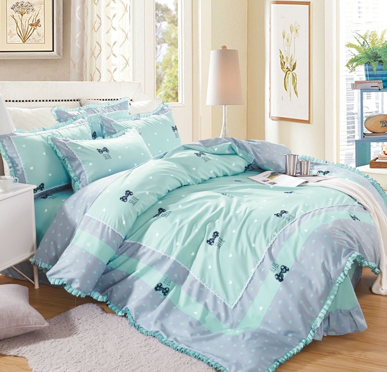 Lenjerie de pat 100% bumbac Brodat – 4 piese, Model 14315 - imagine 2 Lenjerie de pat 100% bumbac Brodat – 4 piese, Model 14315 - imagine 2