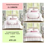 Lenjerie de pat 100% bumbac – cu elastic – 4 piese - 2 + 1 CADOU, Model 002
