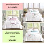 Lenjerie de pat 100% bumbac – cu elastic – 4 piese - 2 + 1 CADOU, Model 008
