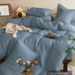Lenjerie de pat 100% bumbac finet creponat – cu elastic – 4 piese, Model 18025