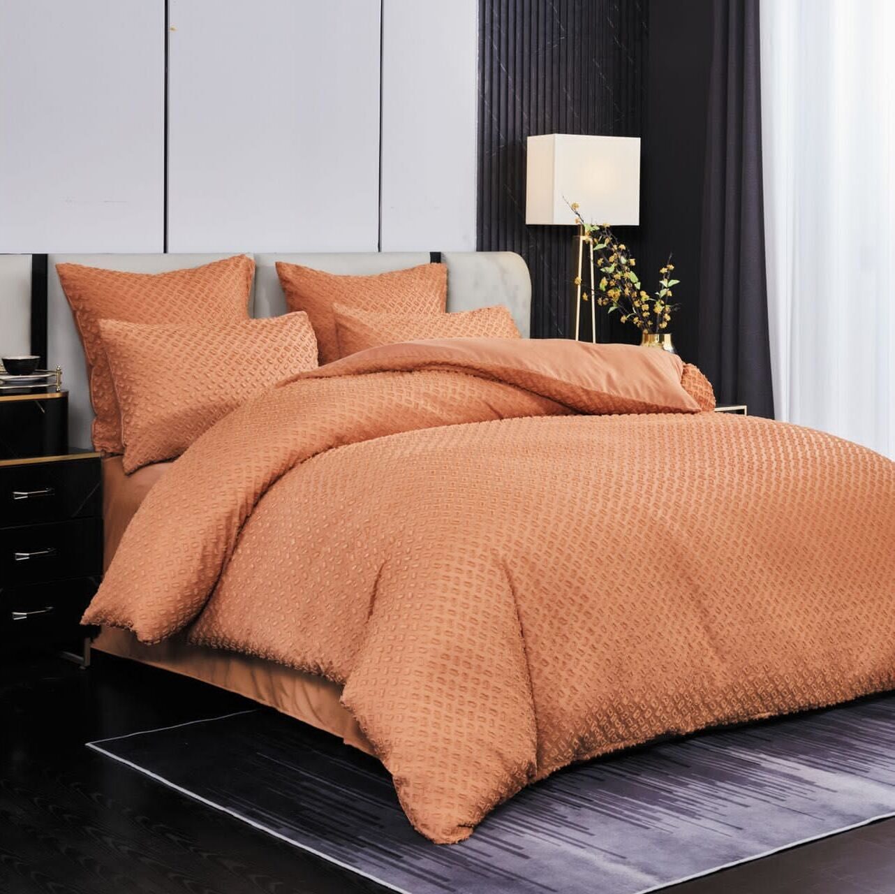 Lenjerie de pat bumbac Brodat cu Smocuri – 6 piese, Model 7096 - imagine 2 Lenjerie de pat bumbac Brodat cu Smocuri – 6 piese, Model 7096 - imagine 2