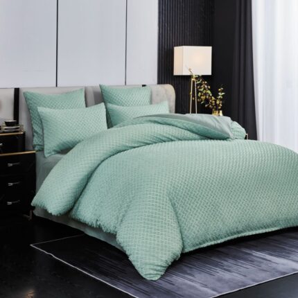 Lenjerie de pat bumbac Brodat cu Smocuri – 6 piese, Model 7098 - imagine 2