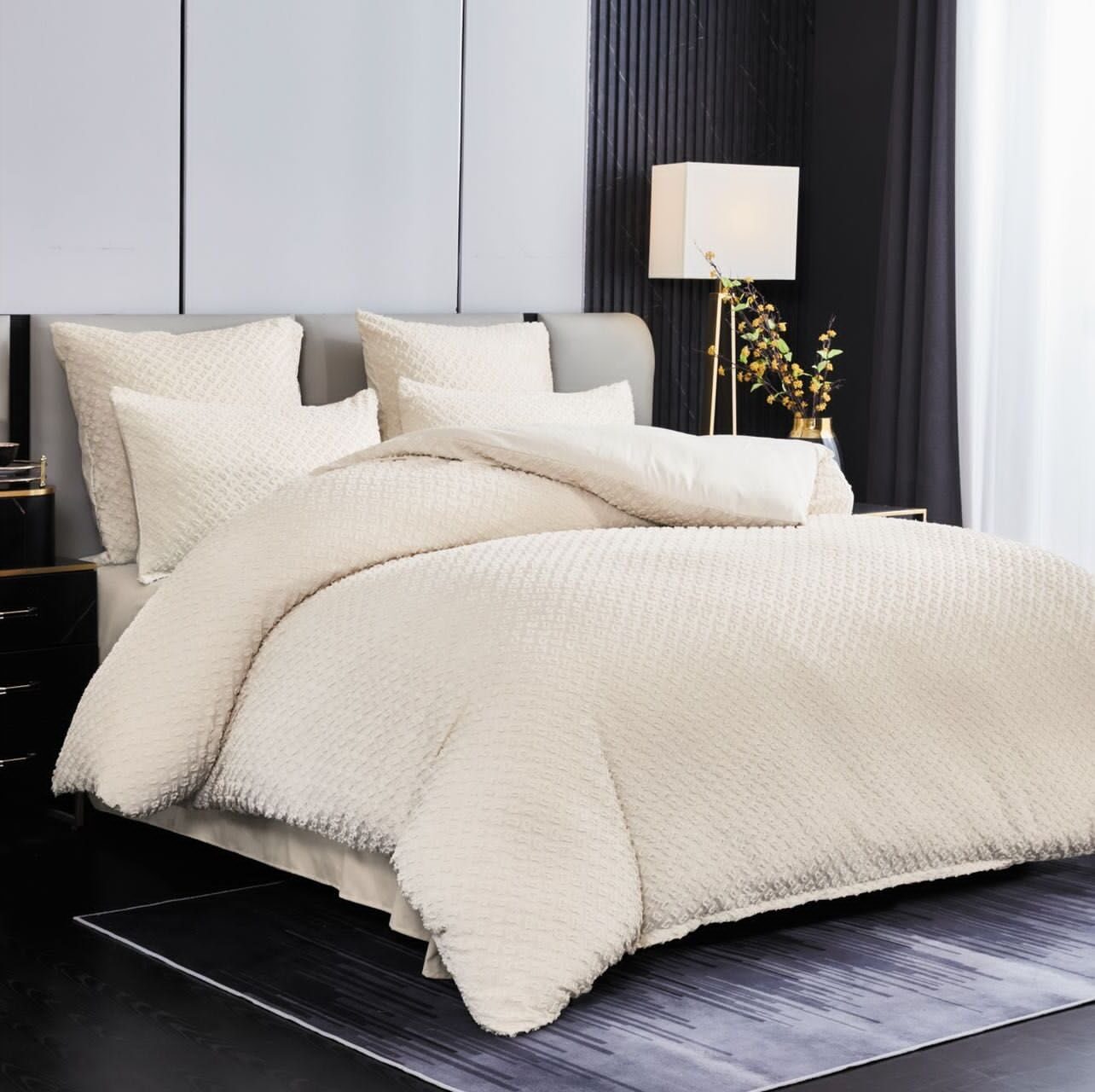 Lenjerie de pat bumbac Brodat cu Smocuri – 6 piese, Model 7099 - imagine 2 Lenjerie de pat bumbac Brodat cu Smocuri – 6 piese, Model 7099 - imagine 2