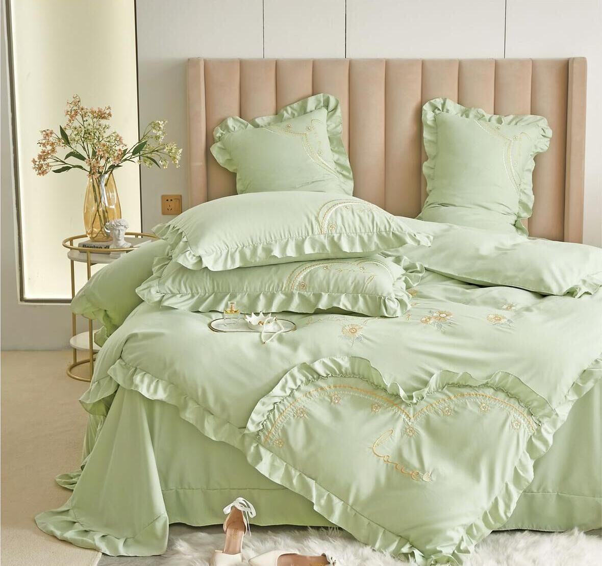 Lenjerie de pat bumbac Brodat Deluxe – 4 piese, Model 7112 - imagine 2 Lenjerie de pat bumbac Brodat Deluxe – 4 piese, Model 7112 - imagine 2