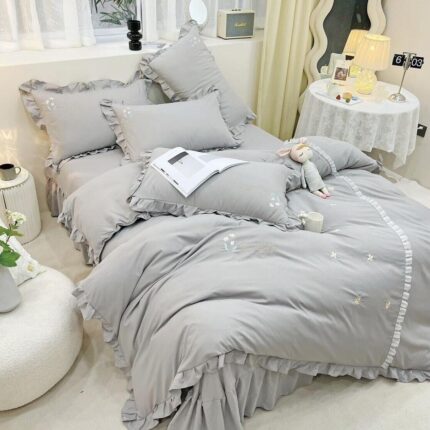 Lenjerie de pat bumbac Brodat Deluxe – 4 piese, Model 7113 - imagine 2