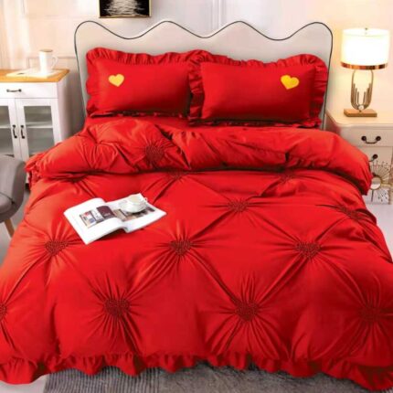 Lenjerie de pat bumbac cu inimi brodate – 4 piese, Model 9852