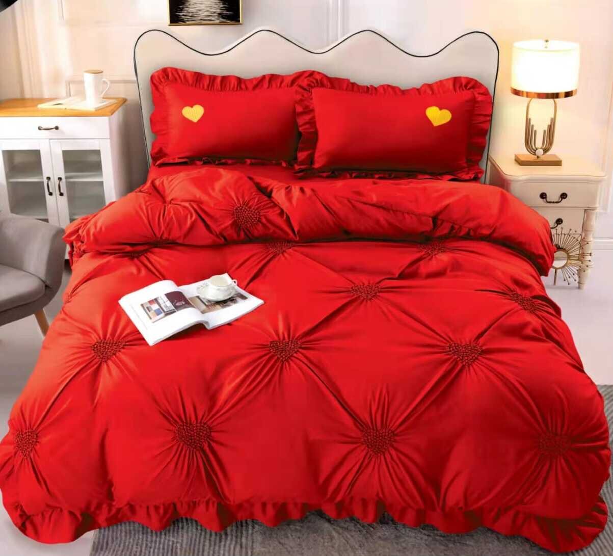 Lenjerie de pat bumbac cu inimi brodate – 4 piese, Model 9852 Lenjerie de pat bumbac cu inimi brodate – 4 piese, Model 9852