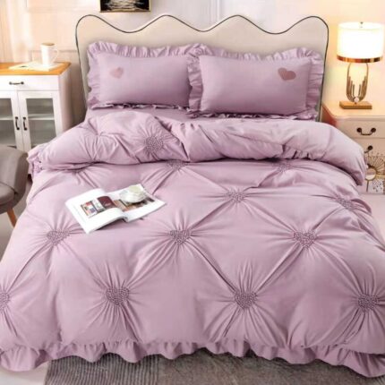 Lenjerie de pat bumbac cu inimi brodate – 4 piese, Model 9855