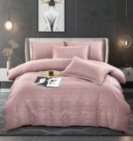 Lenjerie de pat bumbac damasc cu dunga lata – Premium – 6 piese, Model 10061 - imagine 4