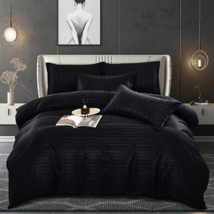 Lenjerie de pat bumbac damasc cu dunga lata – Premium – 6 piese, Model 10062 - imagine 4