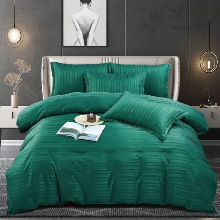 Lenjerie de pat bumbac damasc cu dunga lata – Premium – 6 piese, Model 10063 - imagine 4