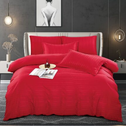 Lenjerie de pat bumbac damasc cu dunga lata – Premium – 6 piese, Model 10064 - imagine 4
