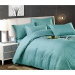 Lenjerie de pat bumbac damasc cu dunga lata – Premium – 6 piese, Model 10065