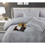 Lenjerie de pat bumbac damasc cu dunga lata – Premium – 6 piese, Model 10066 - imagine 2