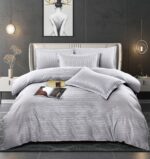 Lenjerie de pat bumbac damasc cu dunga lata – Premium – 6 piese, Model 10066 - imagine 4