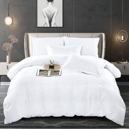 Lenjerie de pat bumbac damasc cu dunga lata – Premium – 6 piese, Model 10068 - imagine 4