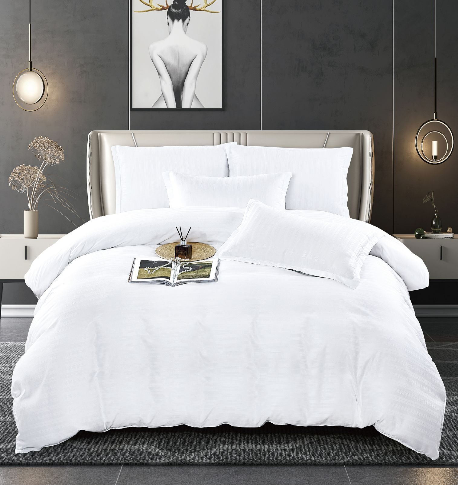 Lenjerie de pat bumbac damasc cu dunga lata – Premium – 6 piese, Model 10068 - imagine 4 Lenjerie de pat bumbac damasc cu dunga lata – Premium – 6 piese, Model 10068 - imagine 4