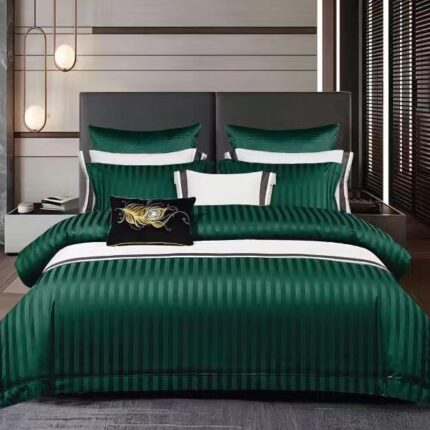 Lenjerie de pat bumbac Damasc hotelier Premium – cu elastic – 6 piese, Model 18445