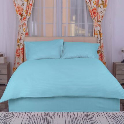 Lenjerie de pat bumbac damasc policoton (Bleu) – 4 piese, Model 4048 - imagine 2