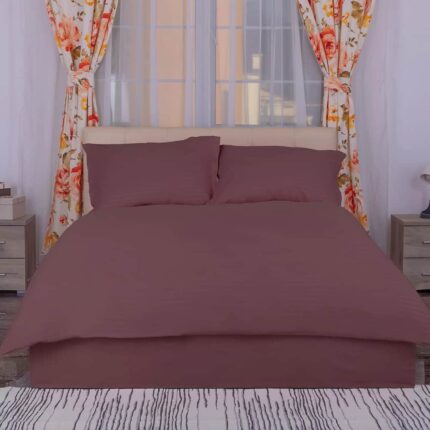 Lenjerie de pat bumbac damasc policoton (Maro) – 4 piese, Model 4046 - imagine 2
