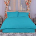 Lenjerie de pat bumbac damasc policoton (Turcoaz) – 4 piese, Model 4042 - imagine 2