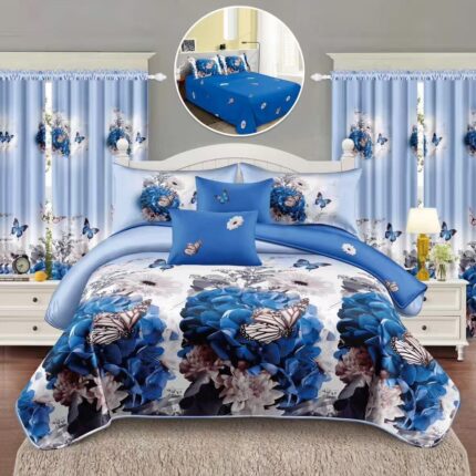 Lenjerie de pat bumbac finet – 6 piese + 2 Draperii, Model 16087 - imagine 2