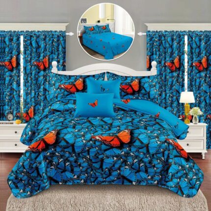 Lenjerie de pat bumbac finet – 6 piese + 2 Draperii, Model 16088 - imagine 2