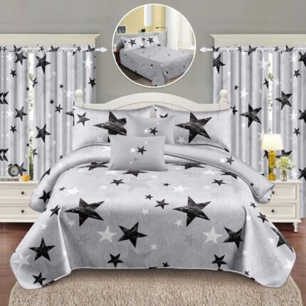 Lenjerie de pat bumbac finet – 6 piese + 2 Draperii, Model 16089 - imagine 2