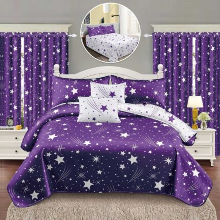 Lenjerie de pat bumbac finet – 6 piese + 2 Draperii, Model 16090 - imagine 2