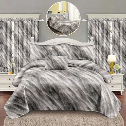 Lenjerie de pat bumbac finet – 6 piese + 2 Draperii, Model 16091 - imagine 2