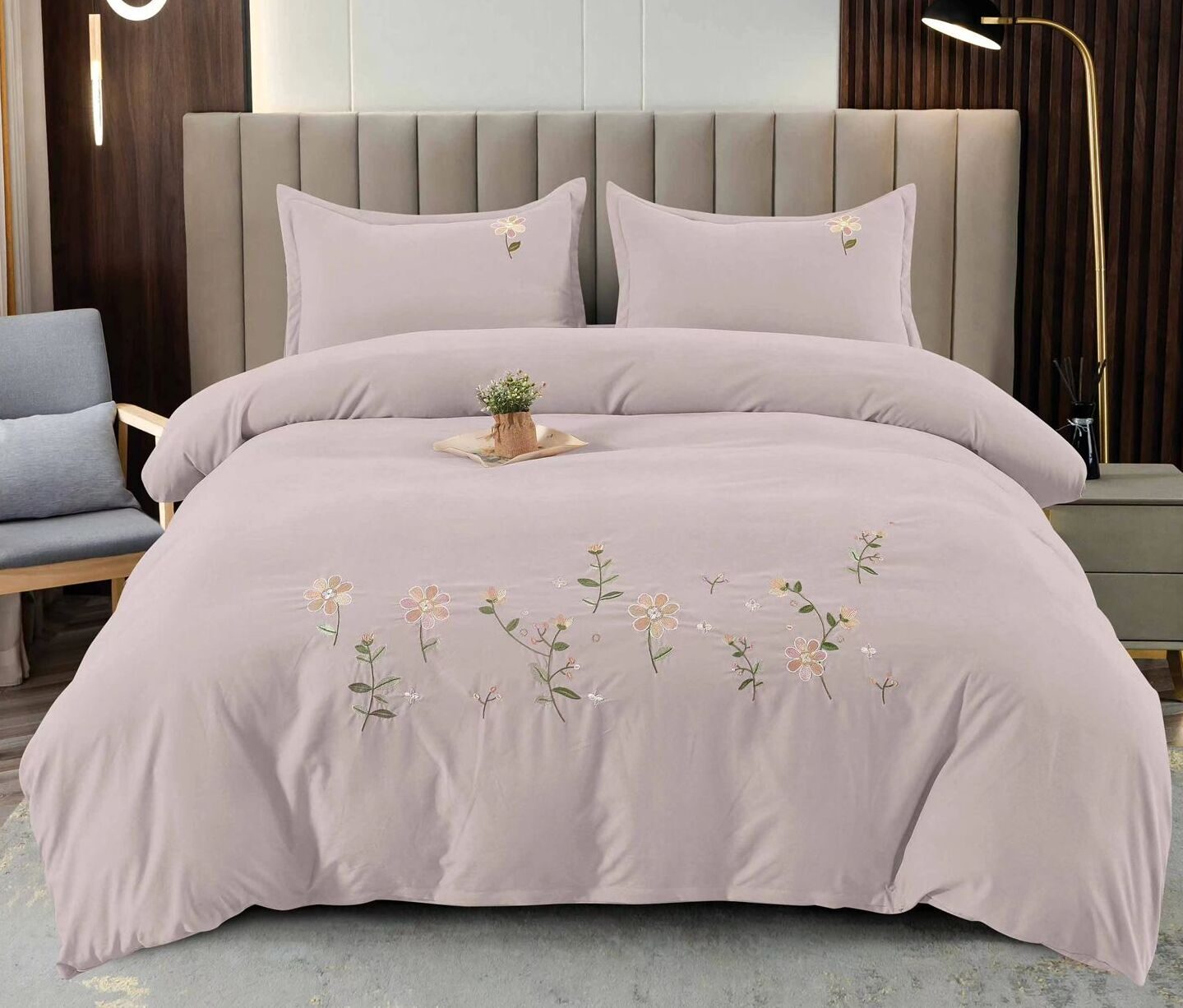Lenjerie de pat bumbac finet Brodat de Lux – 4 piese, Model 6097 - imagine 2 Lenjerie de pat bumbac finet Brodat de Lux – 4 piese, Model 6097 - imagine 2