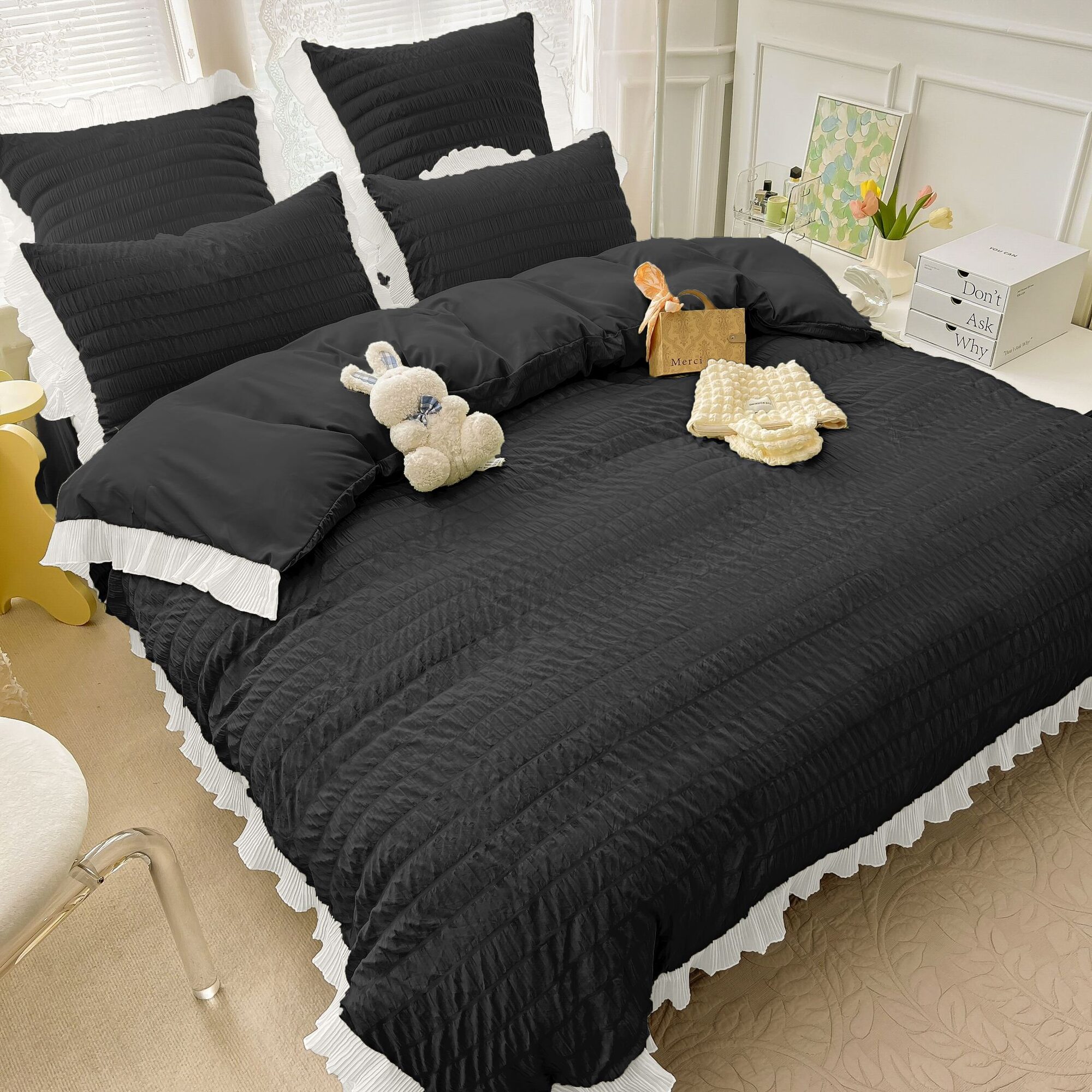 Lenjerie de pat bumbac finet creponat – 6 piese, Model 4986 - imagine 2 Lenjerie de pat bumbac finet creponat – 6 piese, Model 4986 - imagine 2