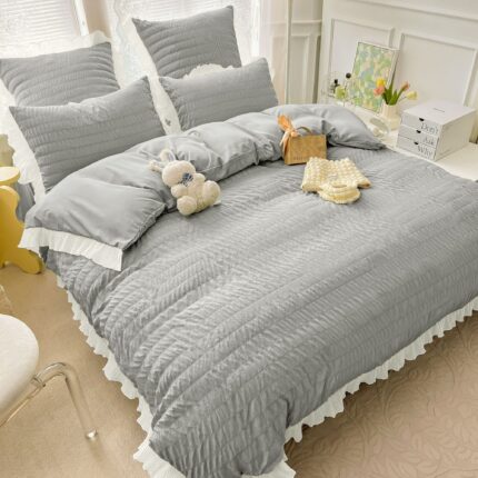 Lenjerie de pat bumbac finet creponat – 6 piese, Model 4987 - imagine 2