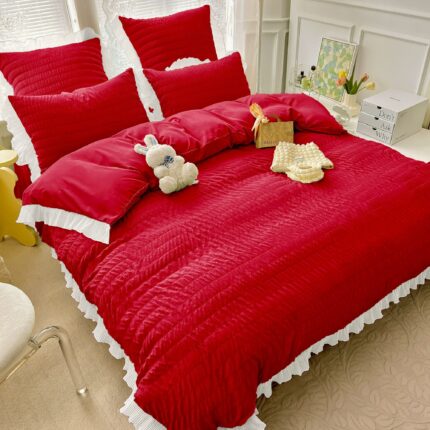 Lenjerie de pat bumbac finet creponat – 6 piese, Model 4988 - imagine 2