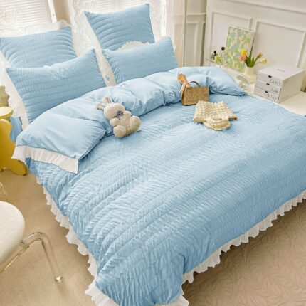 Lenjerie de pat bumbac finet creponat – 6 piese, Model 4995 - imagine 2