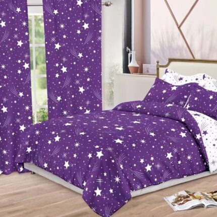 Lenjerie de pat bumbac finet cu elastic – 6 piese + 2 Draperii, Model 13913 - imagine 2