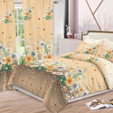 Lenjerie de pat bumbac finet cu elastic – 6 piese + 2 Draperii, Model 13914 - imagine 2
