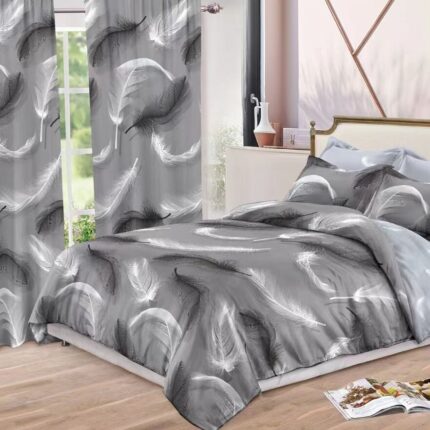Lenjerie de pat bumbac finet cu elastic – 6 piese + 2 Draperii, Model 13916 - imagine 2