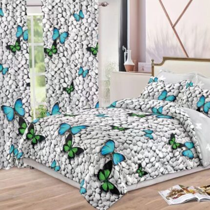 Lenjerie de pat bumbac finet cu elastic – 6 piese + 2 Draperii, Model 13918 - imagine 2