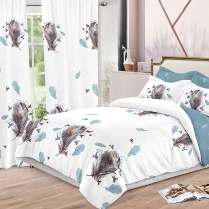Lenjerie de pat bumbac finet cu elastic – 6 piese + 2 Draperii, Model 13919 - imagine 2