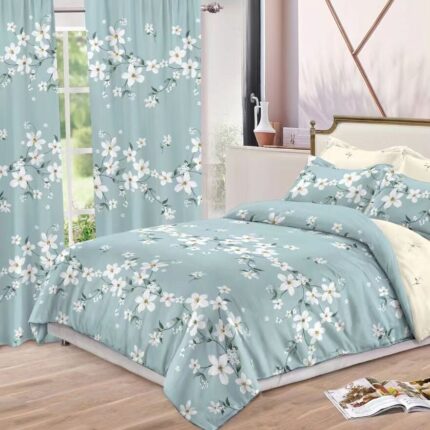 Lenjerie de pat bumbac finet cu elastic – 6 piese + 2 Draperii, Model 13920 - imagine 2