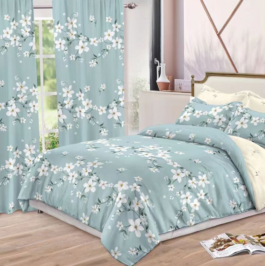 Lenjerie de pat bumbac finet cu elastic – 6 piese + 2 Draperii, Model 13920 - imagine 2 Lenjerie de pat bumbac finet cu elastic – 6 piese + 2 Draperii, Model 13920 - imagine 2