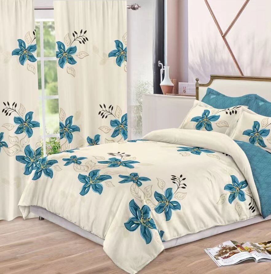 Lenjerie de pat bumbac finet cu elastic – 6 piese + 2 Draperii, Model 13929 - imagine 2 Lenjerie de pat bumbac finet cu elastic – 6 piese + 2 Draperii, Model 13929 - imagine 2