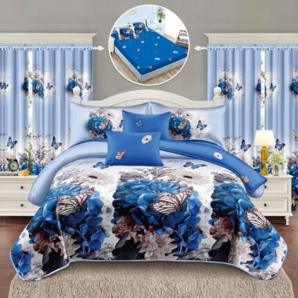 Lenjerie de pat bumbac finet cu elastic – 6 piese + 2 Draperii, Model 16081 - imagine 2