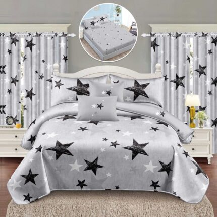 Lenjerie de pat bumbac finet cu elastic – 6 piese + 2 Draperii, Model 16083 - imagine 2