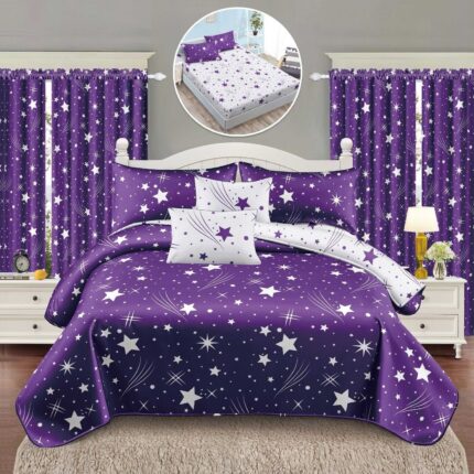 Lenjerie de pat bumbac finet cu elastic – 6 piese + 2 Draperii, Model 16084 - imagine 2