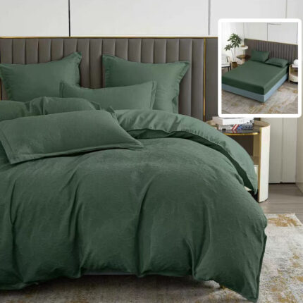Lenjerie de pat bumbac finet cu elastic Natur uni Baroque – 6 piese, Model 13138