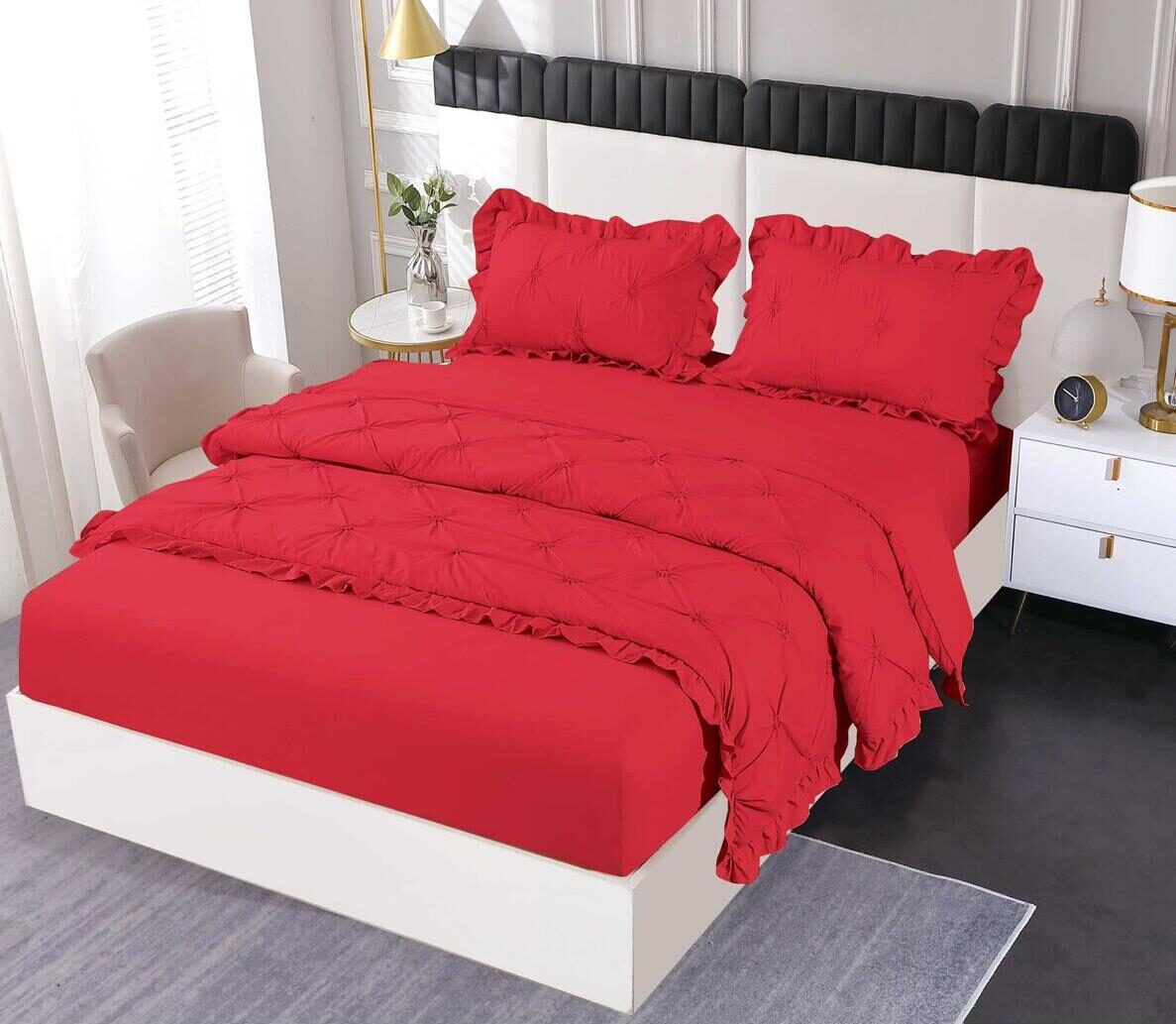Lenjerie de pat bumbac finet cu pliuri – deluxe – cu elastic – 4 piese, Model 18424 Lenjerie de pat bumbac finet cu pliuri – deluxe – cu elastic – 4 piese, Model 18424