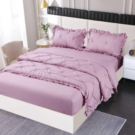 Lenjerie de pat bumbac finet cu pliuri – deluxe – cu elastic – 4 piese, Model 18425